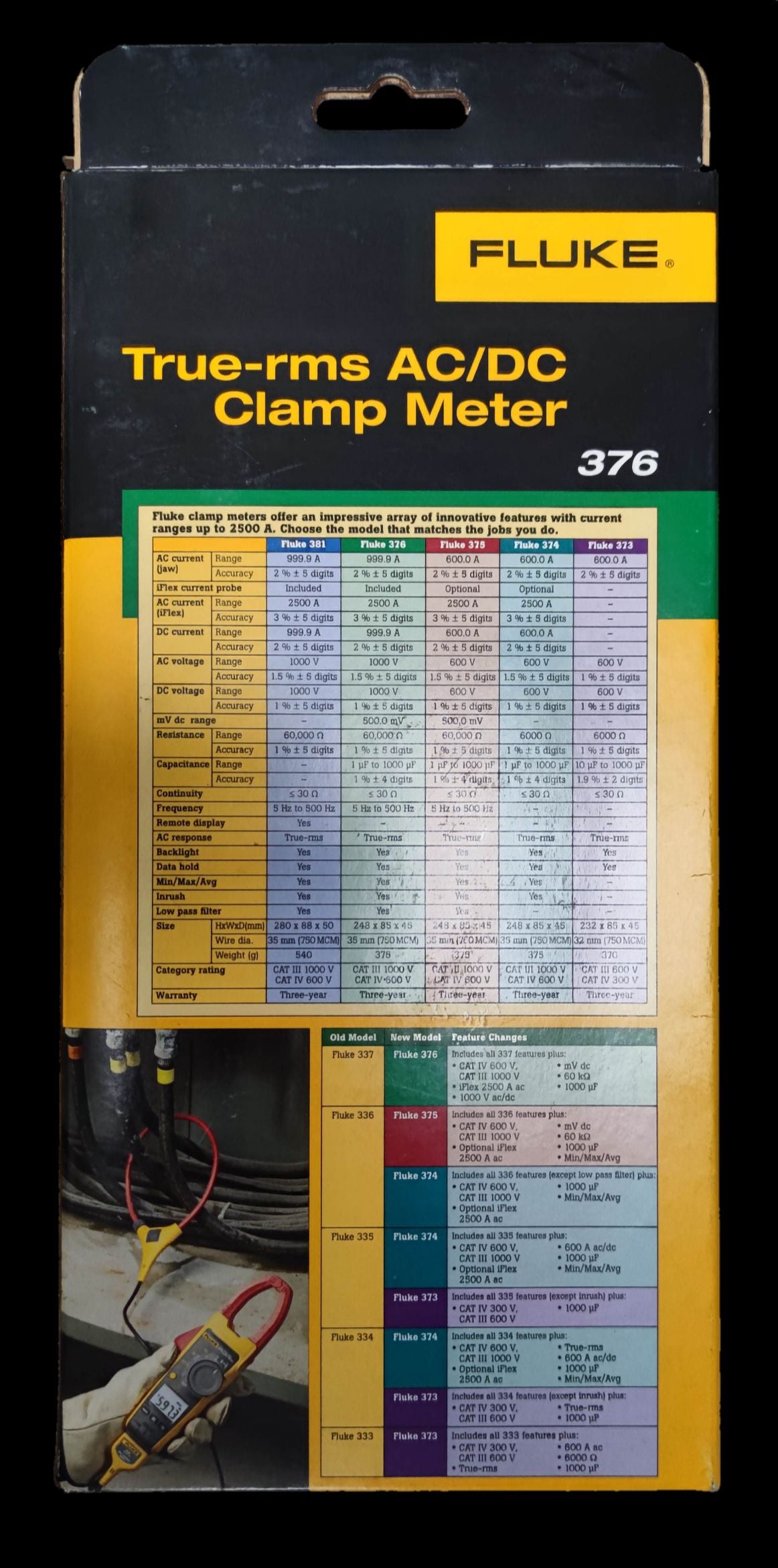 Clamp Meter with Loop 1000A with iFlexi Loop Fluke 376, Clamp Tester True-RMS AC/DC