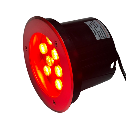 9W LED Pool Lights 12VDC Red with multiple LED bulbs in a circular black housing for pool lighting