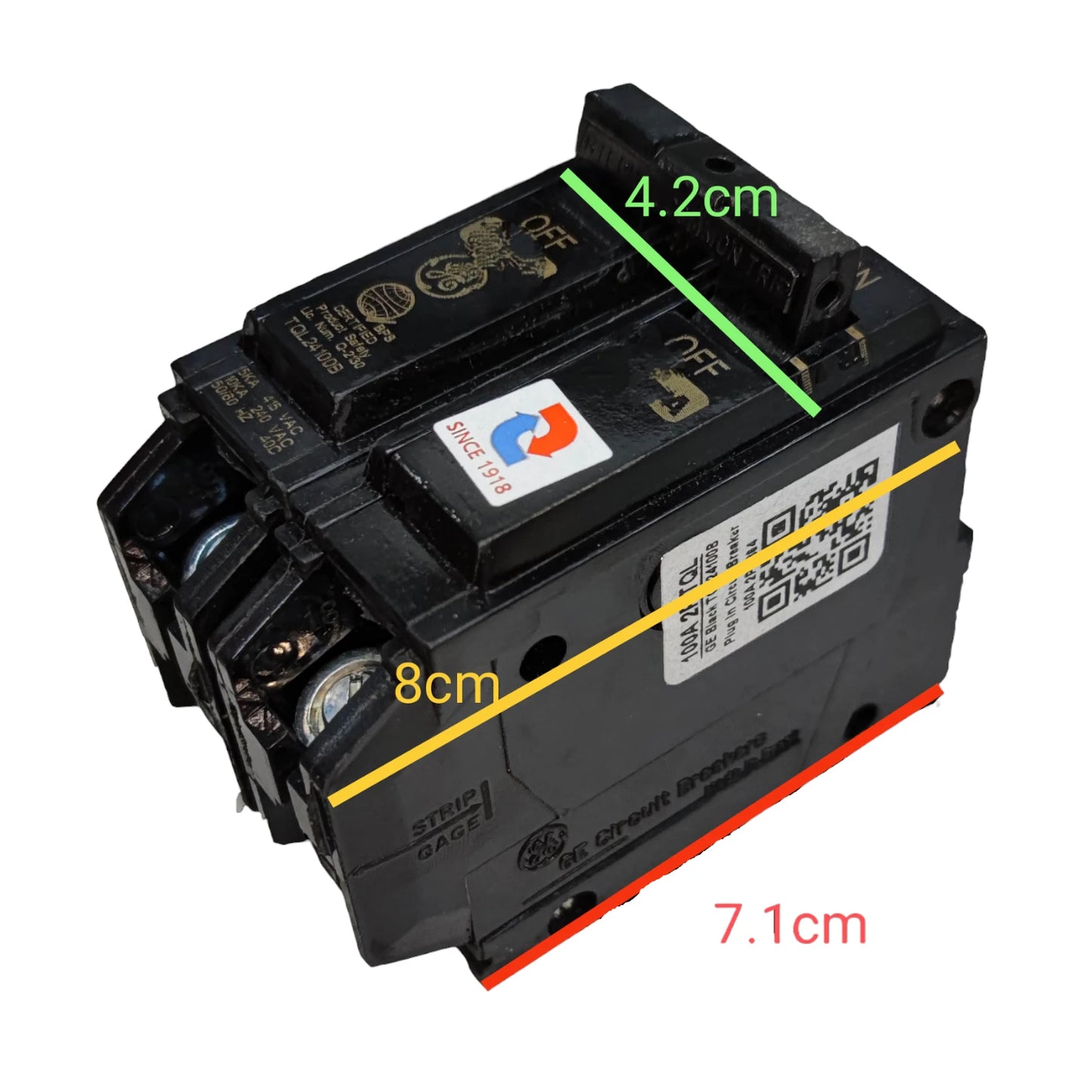 ABB or GE 100A 2Pole 10KAIC 220V Circuit Breaker Single Phase Plug-in TQL24100B