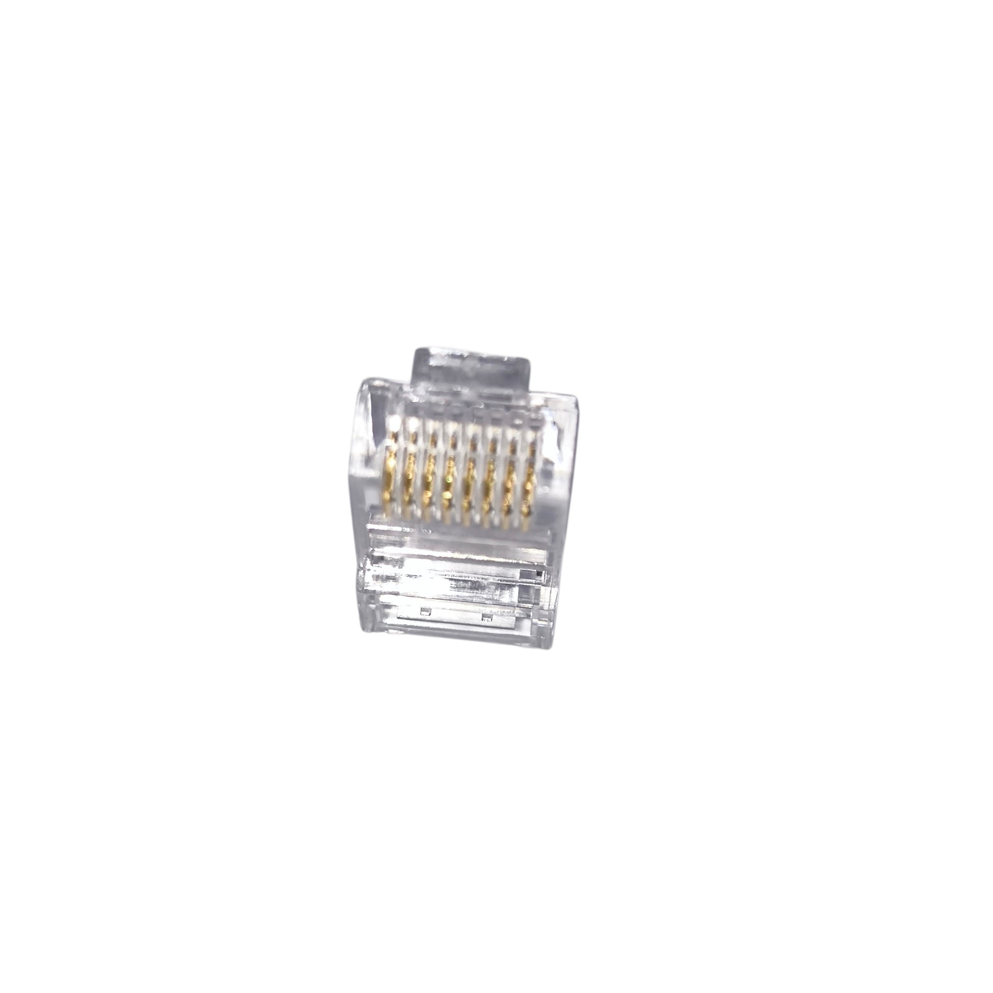Clear Ethernet connector on a white background AMP CAT5e Connector Pass Through Type ( 100PCS) Per Order Electx Electrical SUpply 9