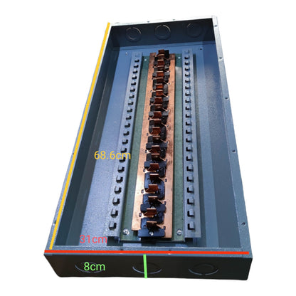 Electrical junction box with cable entries and dimensions labeled America 11X11 Panel Board 20 Branches Distribution Panel for 2 Pole Plug-In Circuit Breaker Side Mounted Main Flush Mounted Base Electx Electrical Supply