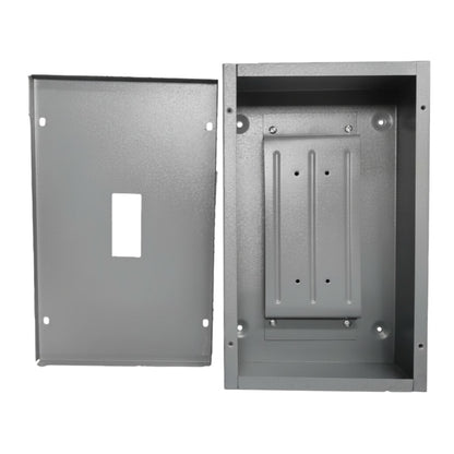 Metal electrical junction box with a cover on a white background America Nema 1 Circuit Breaker Enclosure For TQD Type 2 Pole Or 3 Pole Breaker Panel Board Single Breaker Electx Electrical Supply