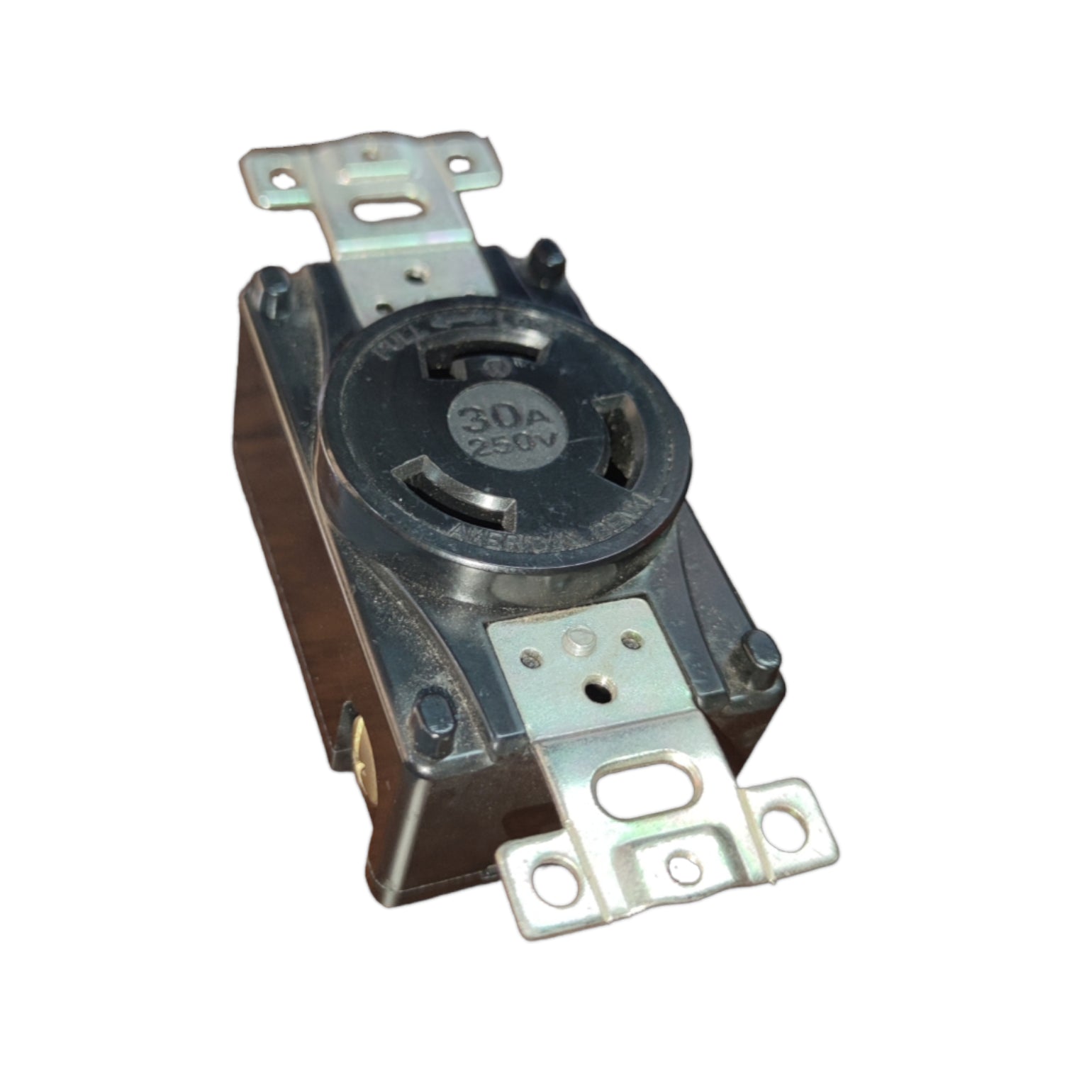 Electrical switch or socket on a white background American Denki 30A 2P+E 3 Pins Twist Lock Outlet 220V 3320