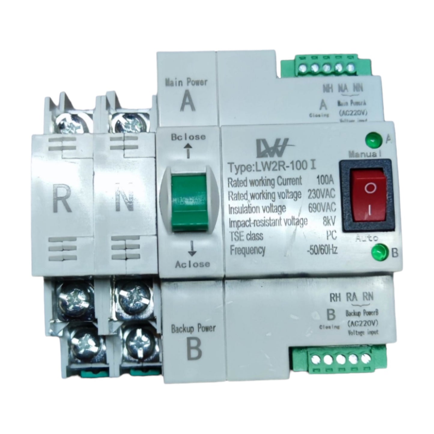 Electrical control panel with various switches and indicators on a white background