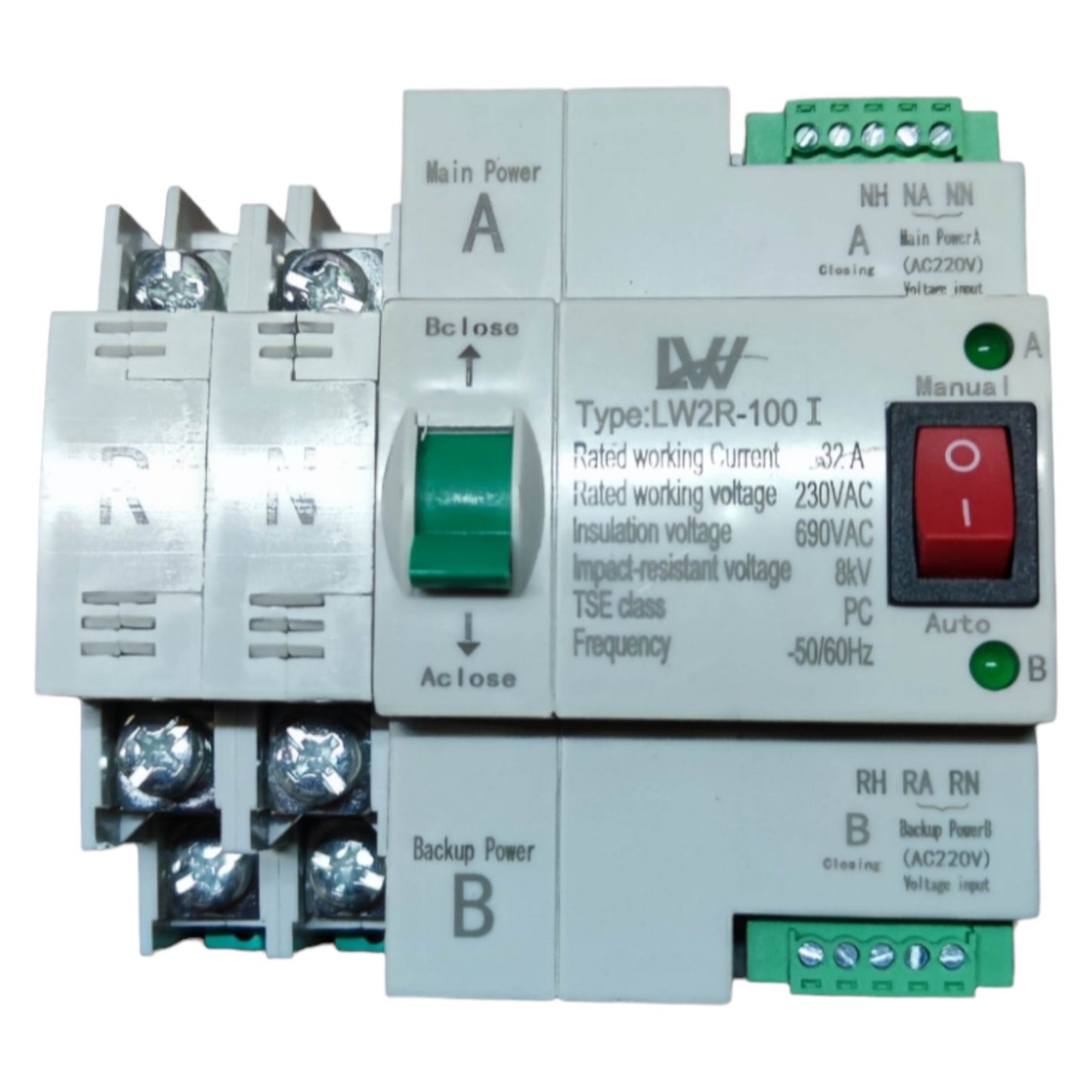 Electrical control panel with various switches and indicators on a white background