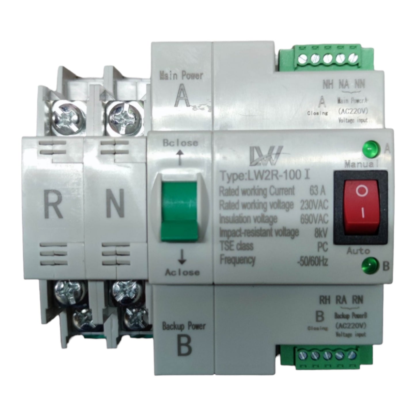 Electrical control panel with switches and indicators on a white background