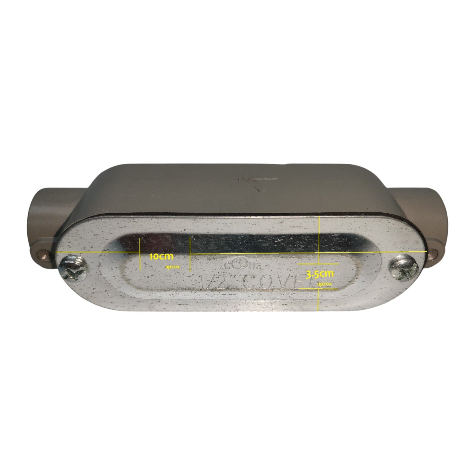 Metallic exhaust pipe with dimensions labeled on a white background