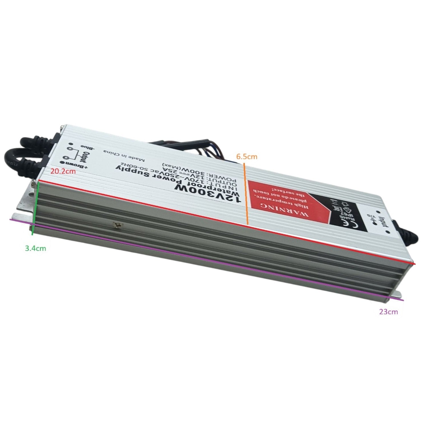 Power supply unit with dimensions labeled on a white background