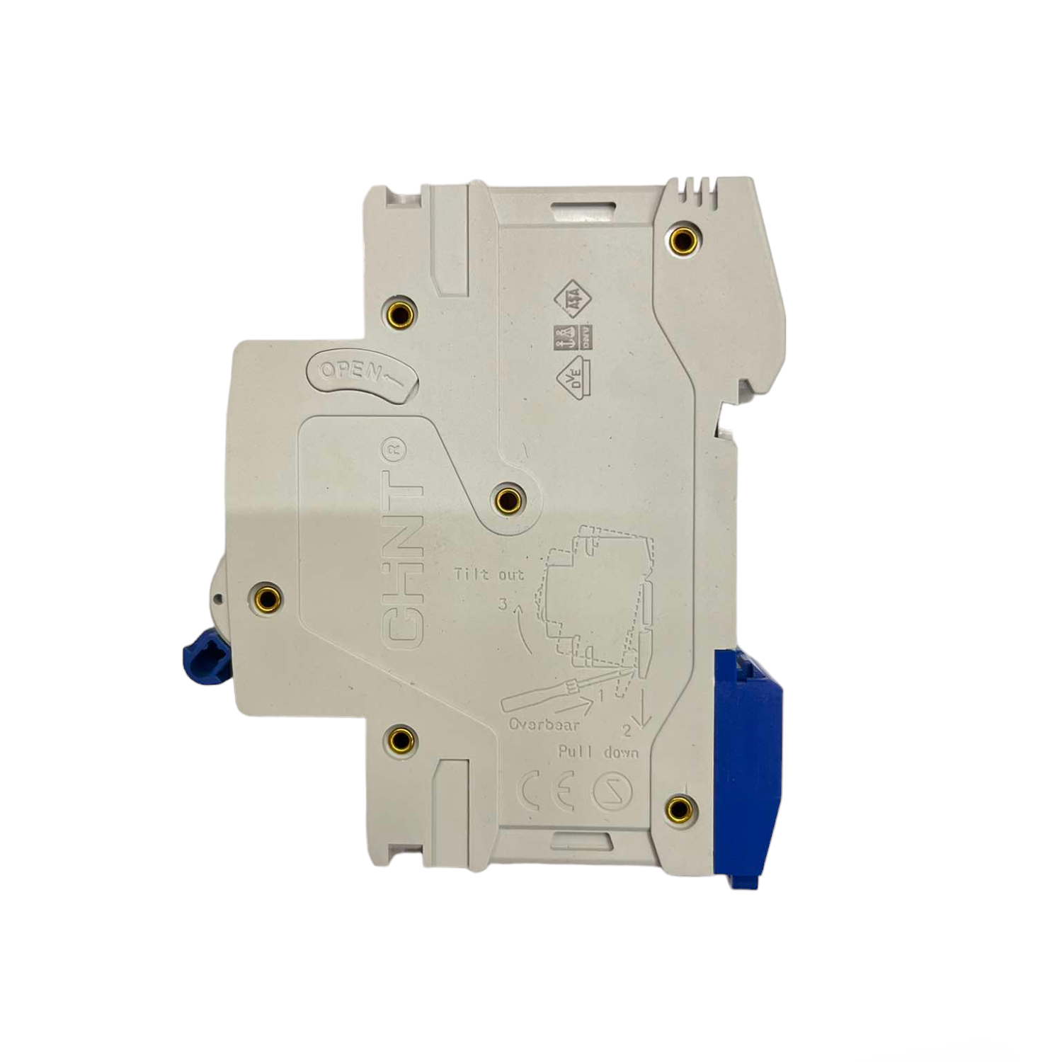 Electrical circuit breaker on a white background