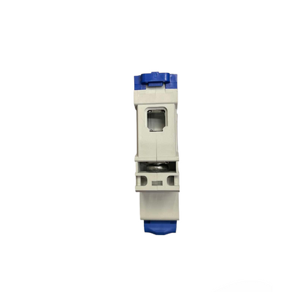 Electrical switch with blue and beige design on a white background