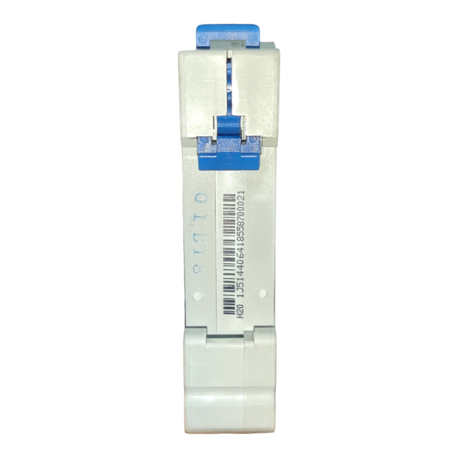 Medical device with a barcode label on a white background