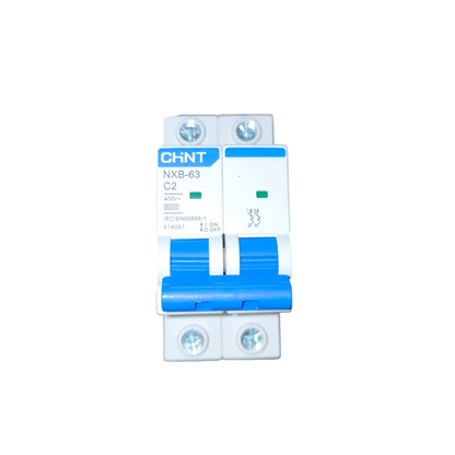 Electrical breaker with CHINT branding on a white background