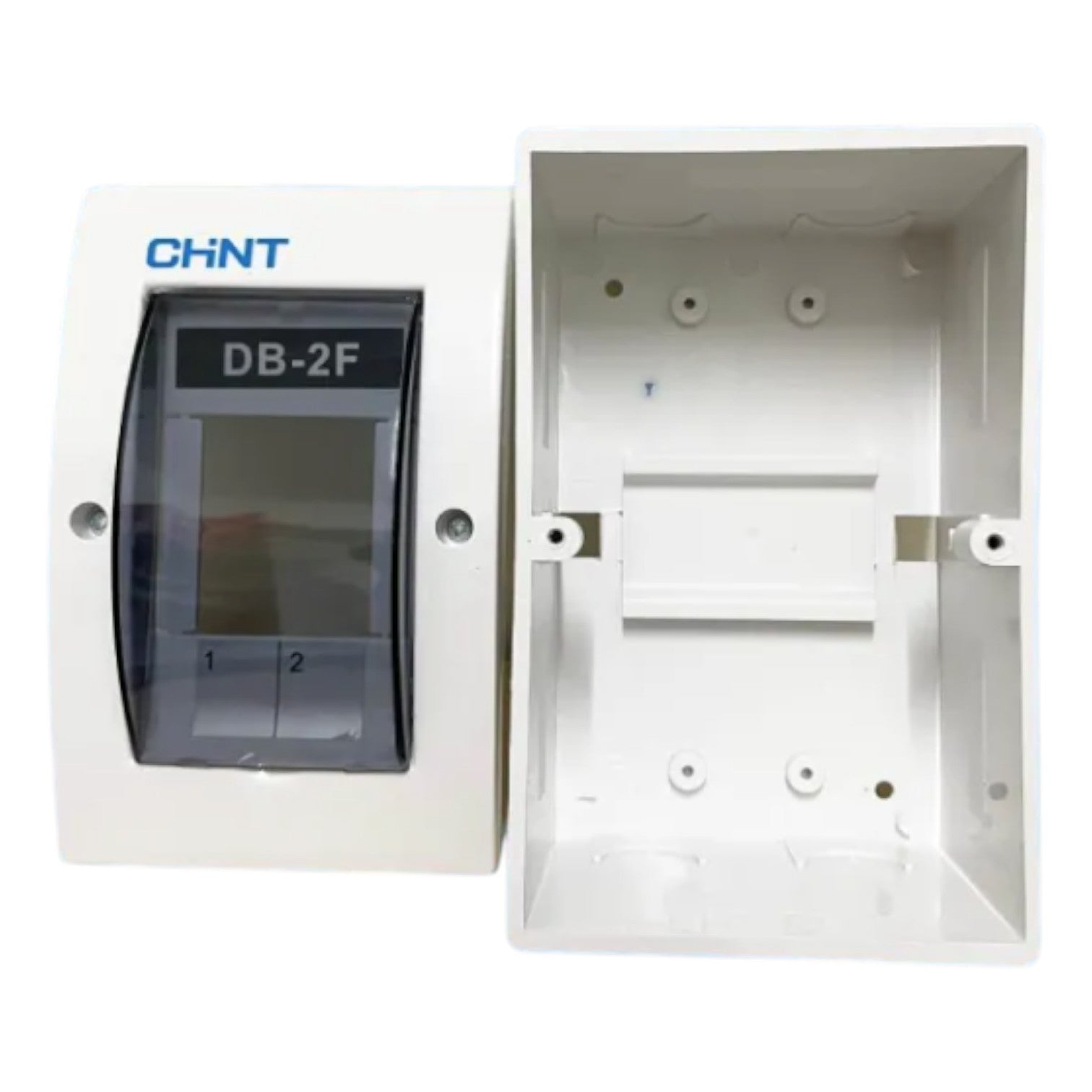 Electrical box with a digital display labeled 'DB-2F' and 'CHNT' branding on a white background.