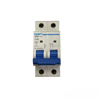 Circuit breaker with CHINT branding on a white background