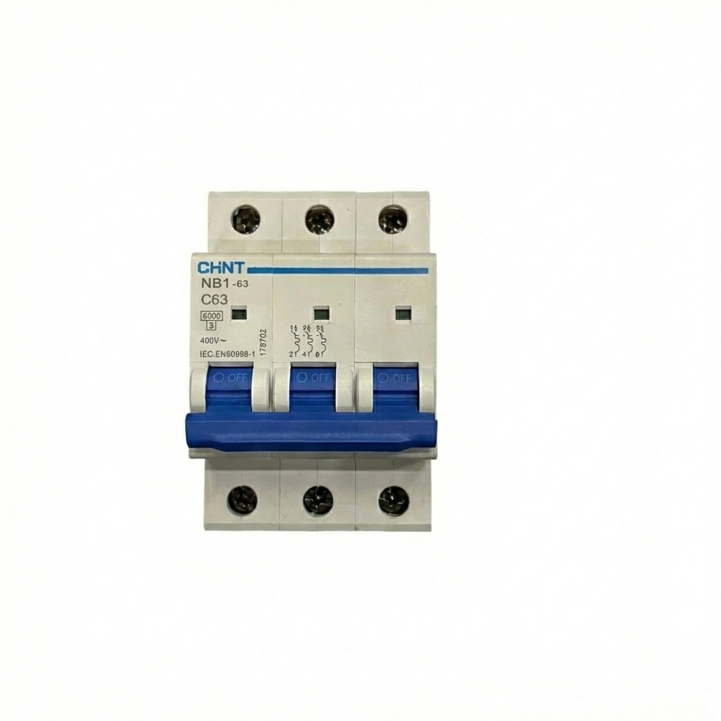 Electrical circuit breaker with CHINT branding on a white background