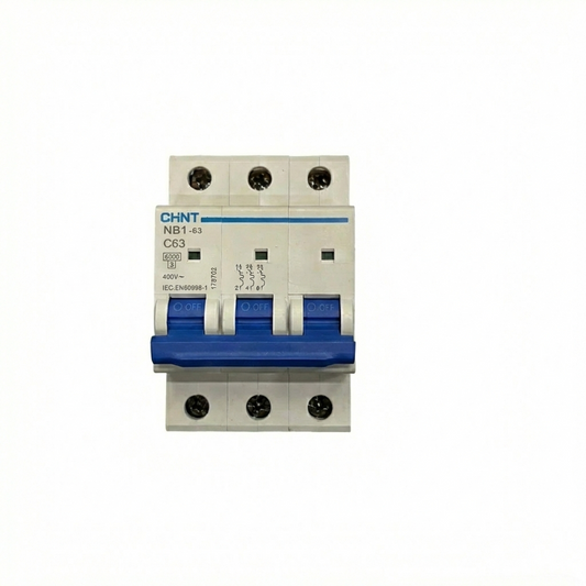 Electrical circuit breaker with CHINT branding on a white background