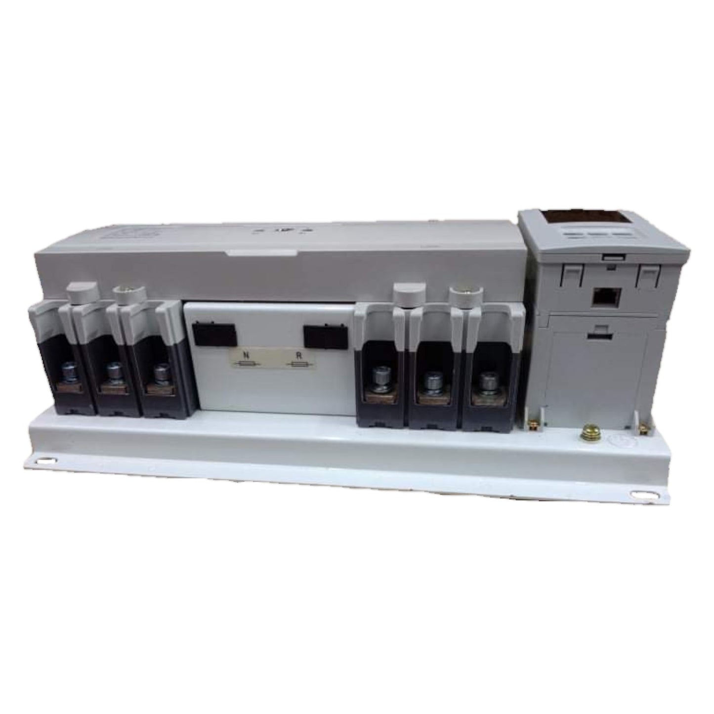White electronic device with black bottles on a white background