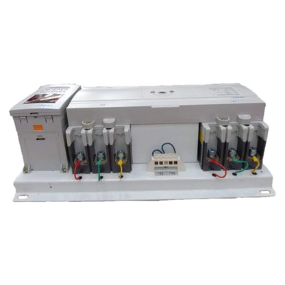 Electrical panel with various components on a white background