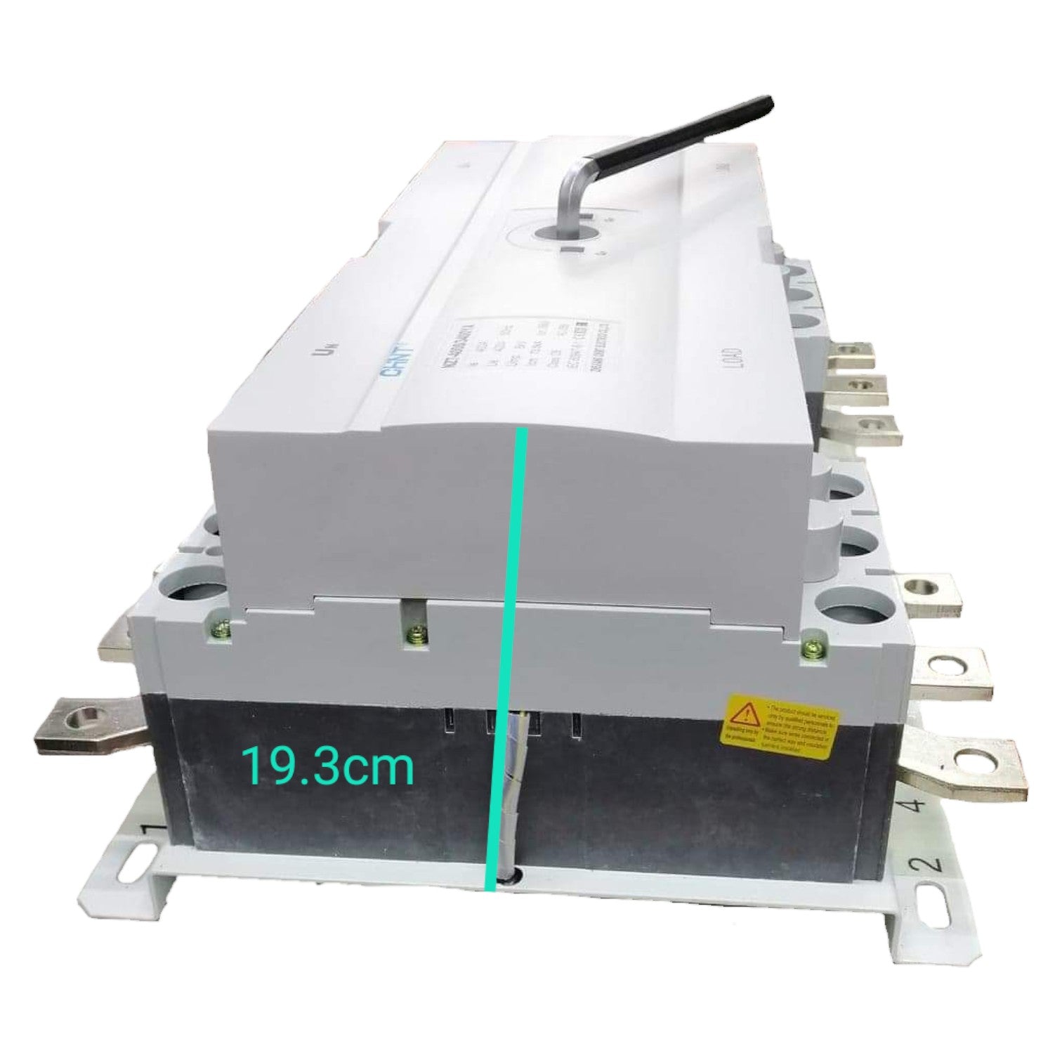 Electrical component with dimensions displayed on a white background