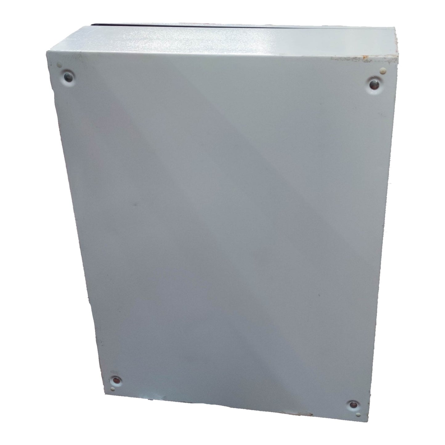 Metallic box with screws on a white background