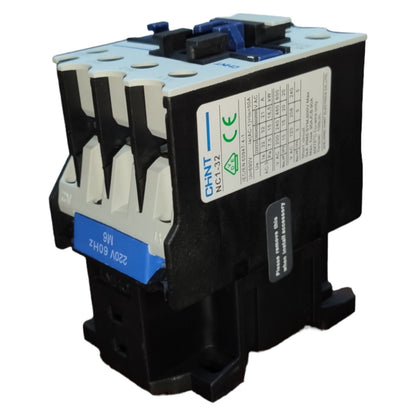 Electrical contactor with labels and certification marks on a white background