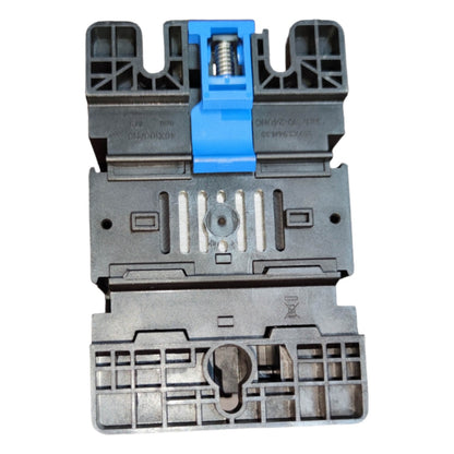 Mechanical component with blue and gray colors on a white background