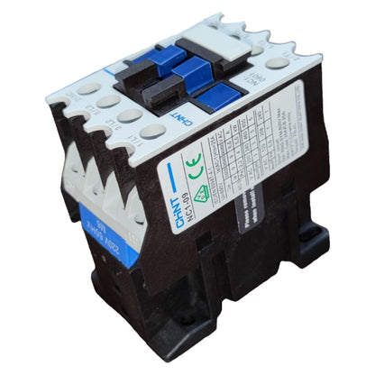 Electrical contactor with visible branding on a white background