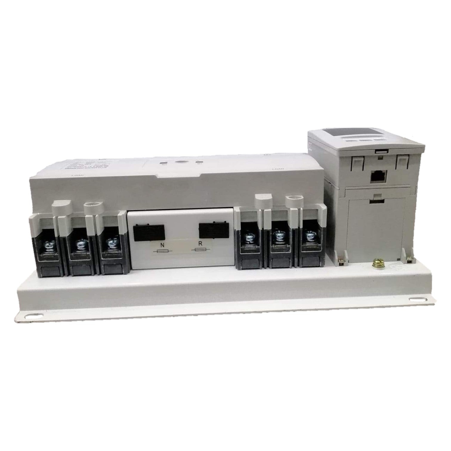 Electrical panel with multiple components on a white background