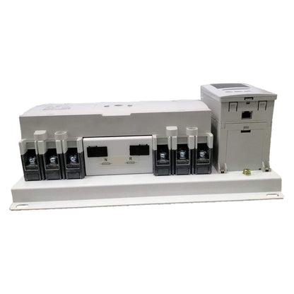 Electrical panel with multiple components on a white background