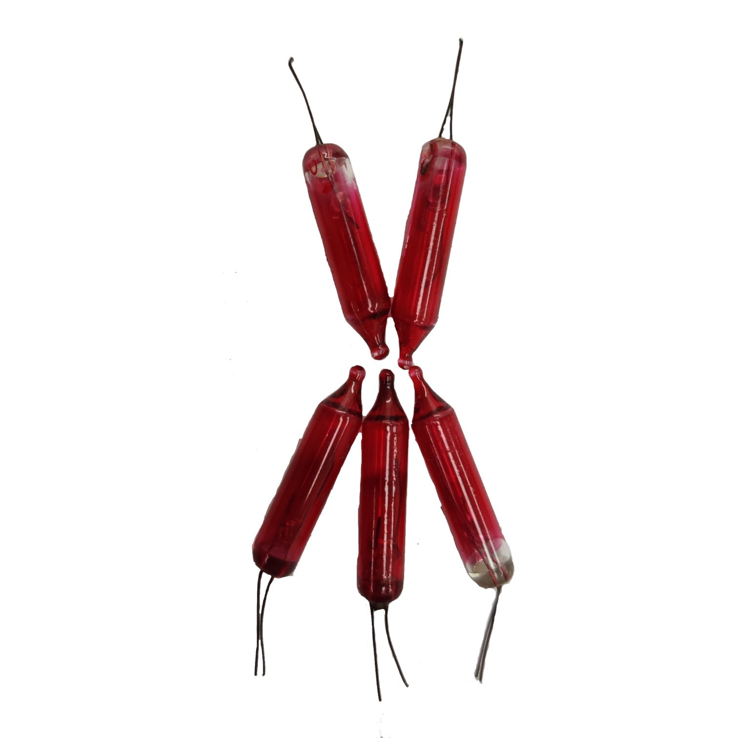 Red cylindrical objects with black wires on a white background Christmas Light Bulbs Assorted Colors (25pcs of bulbs per pack + 10pcs of bulbs Free for Warranty) Electx Electrical Supply