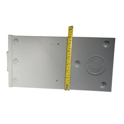 Metal bracket with measurement tape showing dimensions on a white background