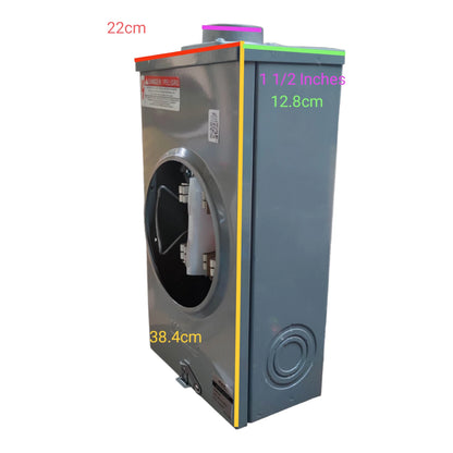 Gray machine with dimensions labeled on a white background