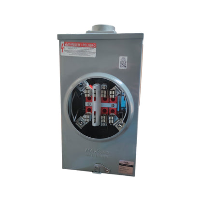 Electrical panel with various components on a white background