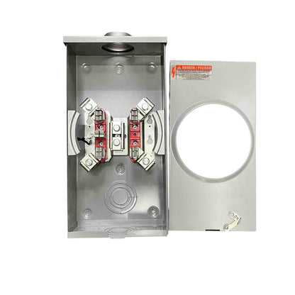 Electrical panel with circuit breakers on a white background
