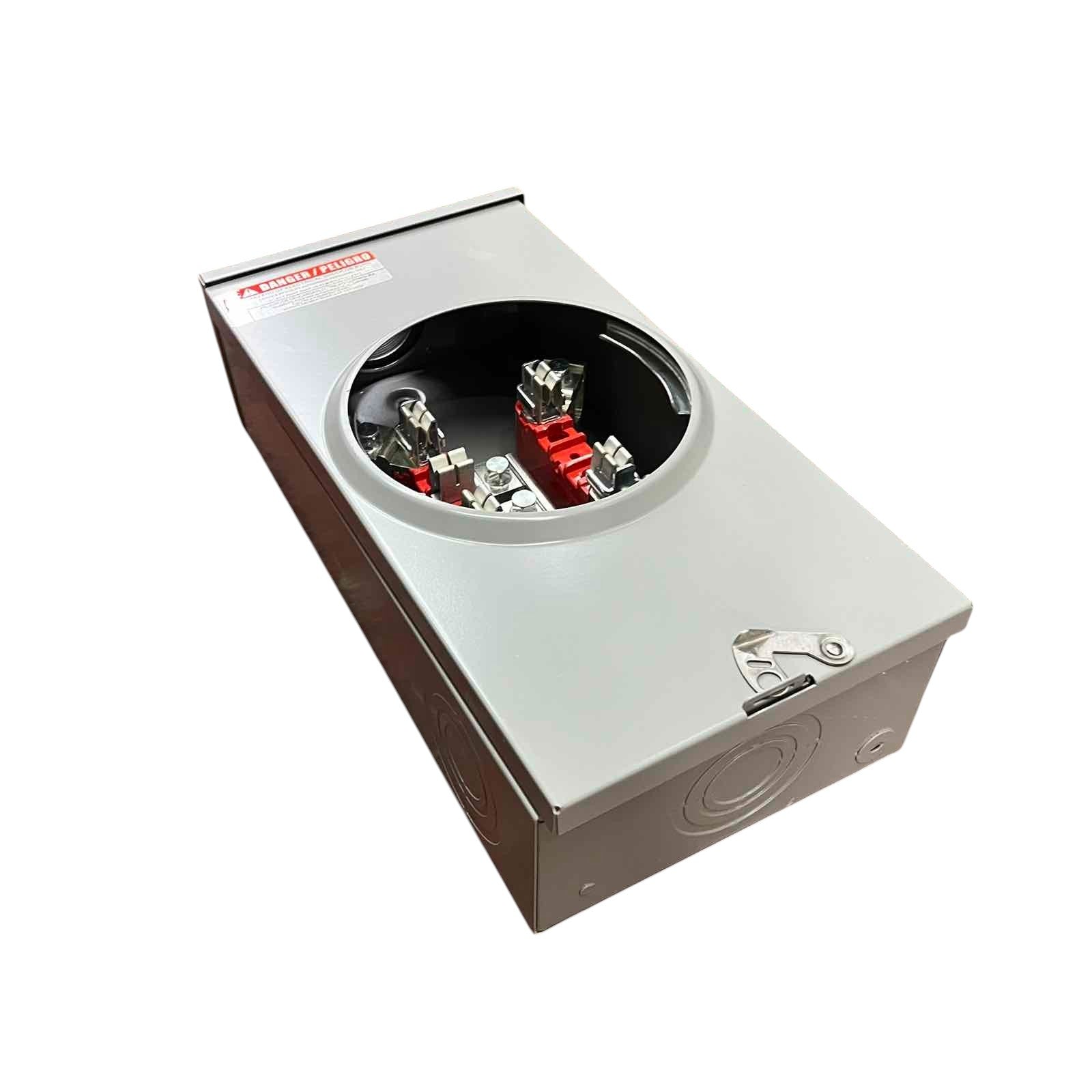Metallic box with circular component on a white background