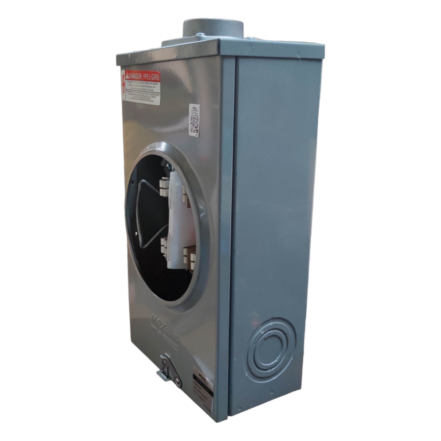 Metallic appliance, possibly a dryer or washer, on a white background