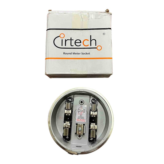 Cirtech round meter socket with packaging on a white background Cirtech Round Meter Base 1/2 inch Hub Electrical Meter Base KWH Meter Base 4 Jaws Electx Electrical Supply
