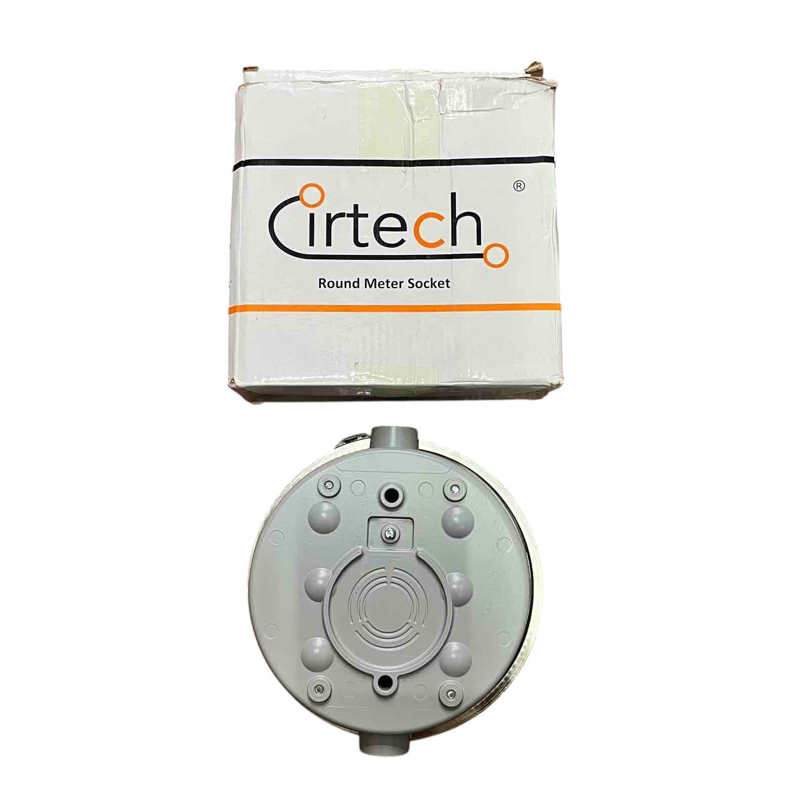 Cirtech round meter socket with packaging on a white background Cirtech Round Meter Base 1/2 inch Hub Electrical Meter Base KWH Meter Base 4 Jaws Electx Electrical Supply