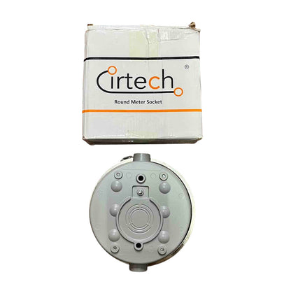 Cirtech round meter socket with packaging on a white background Cirtech Round Meter Base 1/2 inch Hub Electrical Meter Base KWH Meter Base 4 Jaws Electx Electrical Supply