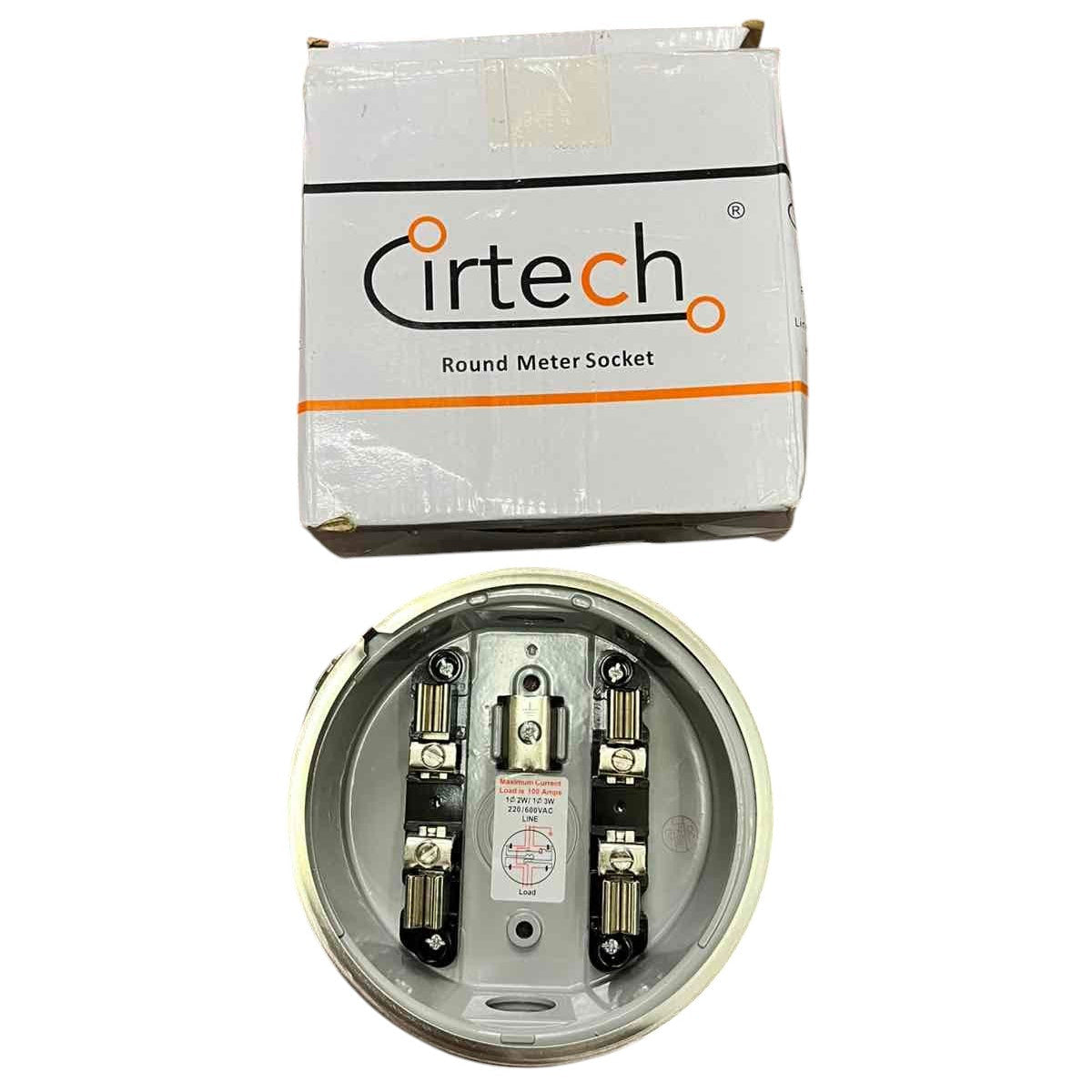 Cirtech round meter socket with packaging on a white background Cirtech Round Meter Base 1 Inch Hub Electrical Meter Base, KWH Meter base Electx Electrical Supply