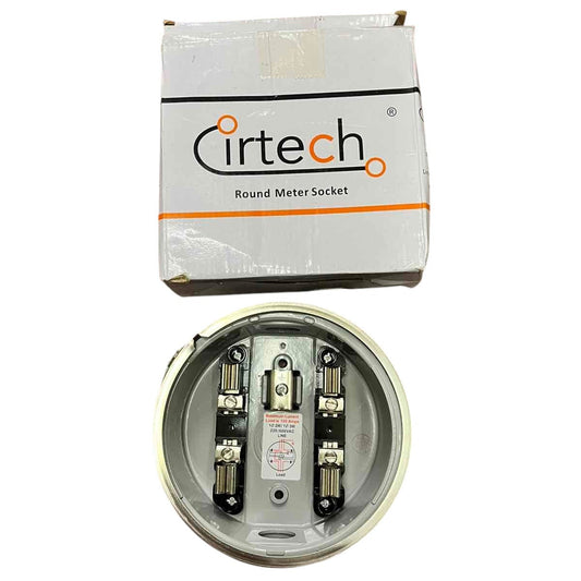 Cirtech round meter socket with packaging on a white background Cirtech Round Meter Base 1 Inch Hub Electrical Meter Base, KWH Meter base Electx Electrical Supply
