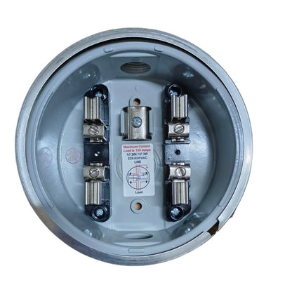 Electrical junction box with wiring on a white background Cirtech Round Meter Base 1 Inch Hub Electrical Meter Base, KWH Meter base Electx Electrical Supply