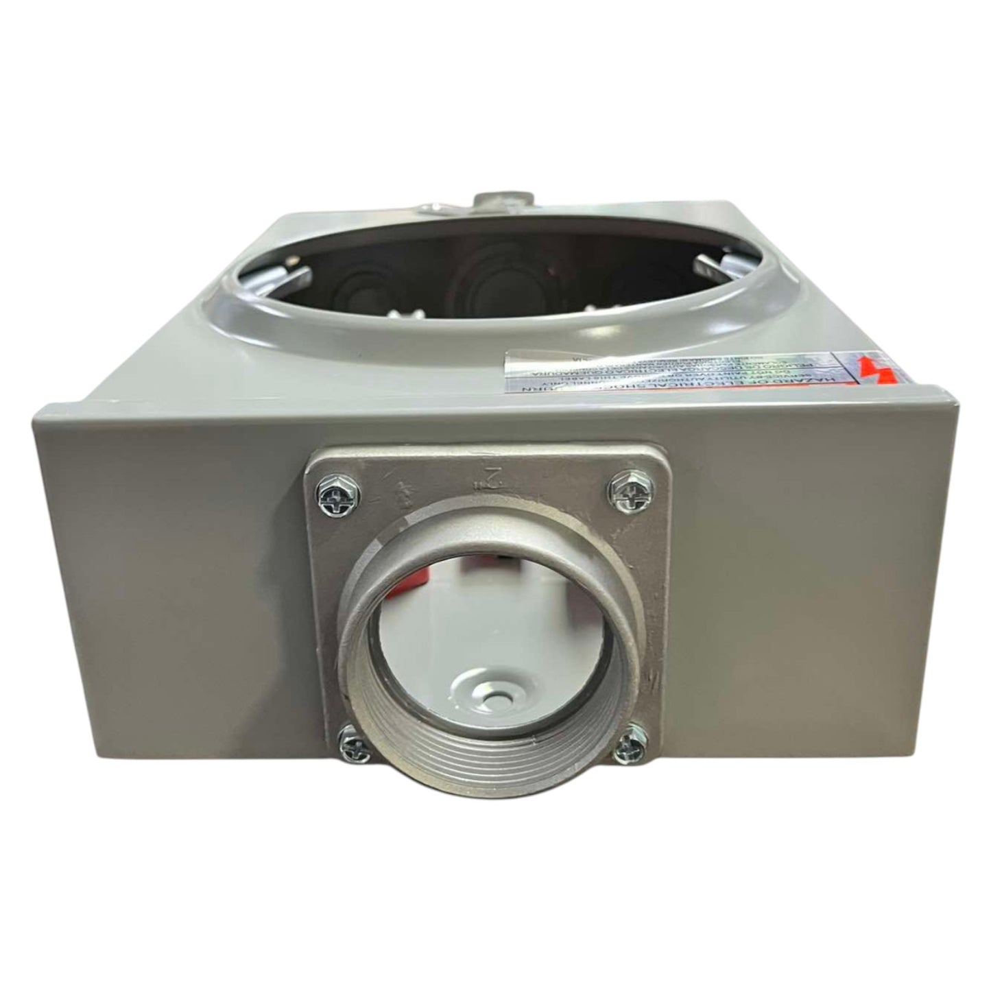 Mechanical component with a central circular opening on a white background