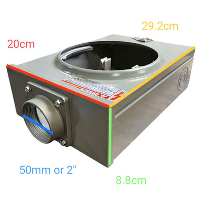 Measurement chart of a metal component with dimensions labeled on a white background