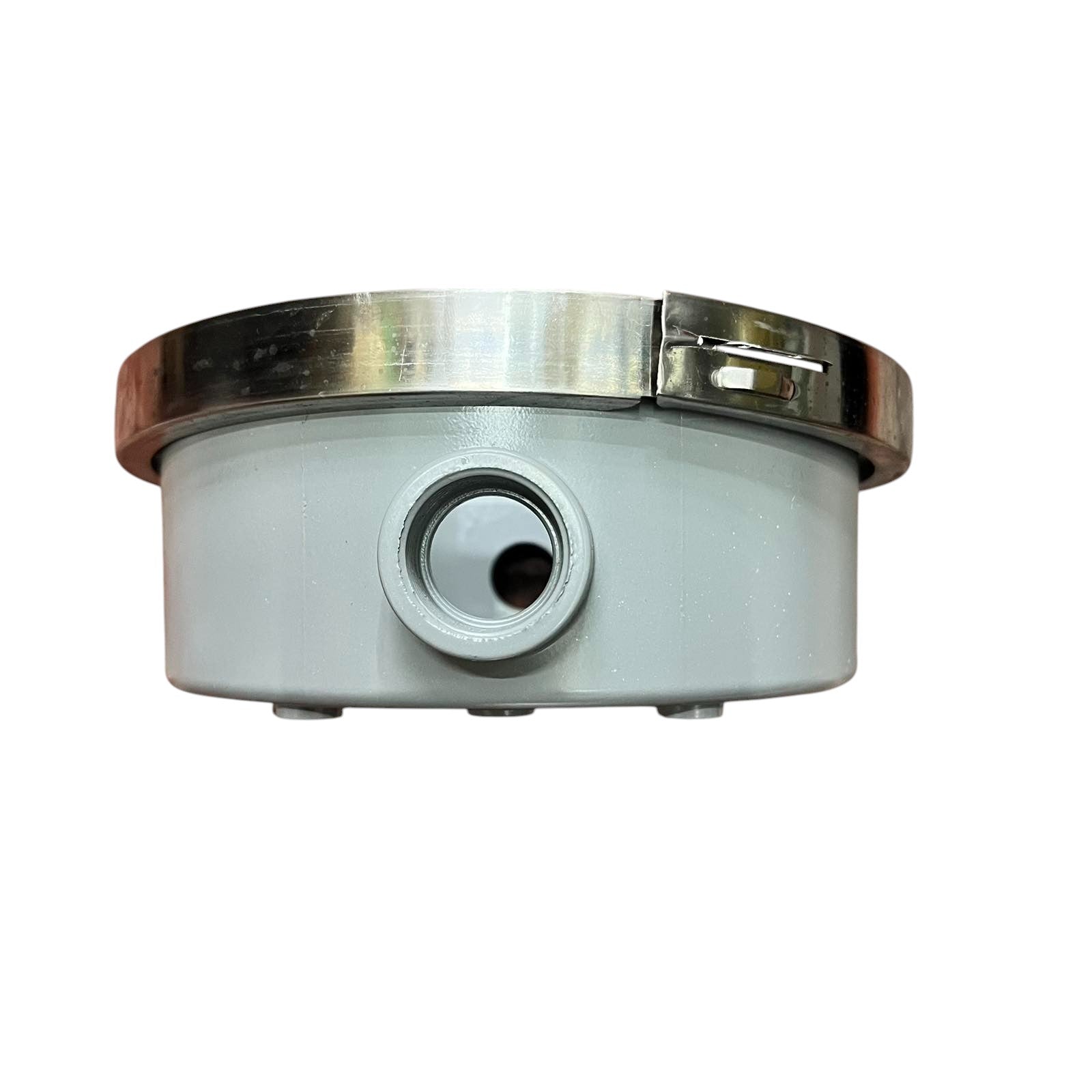 Metallic cylindrical component with a circular opening on a white background Citrtech Round Meter Base 3/4 Inch Electrical Meter Base, KWH Meter Base Electx Electrical Supply