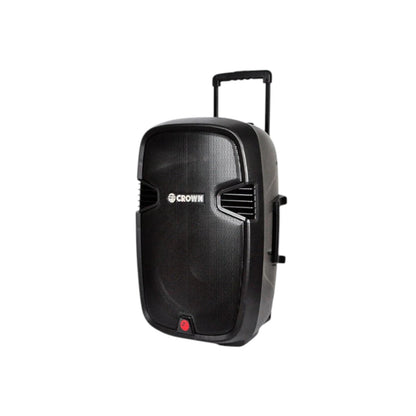 Crown 480W Portable Speaker 15 Inches 12V DC 2 Wireless Mic USB and SD Port LCD Display Guitar Port 4-8 Ohms 5 Band Equalizer Rechargeable Battery Portable Sound System with Guitar Input PRO-5008R+