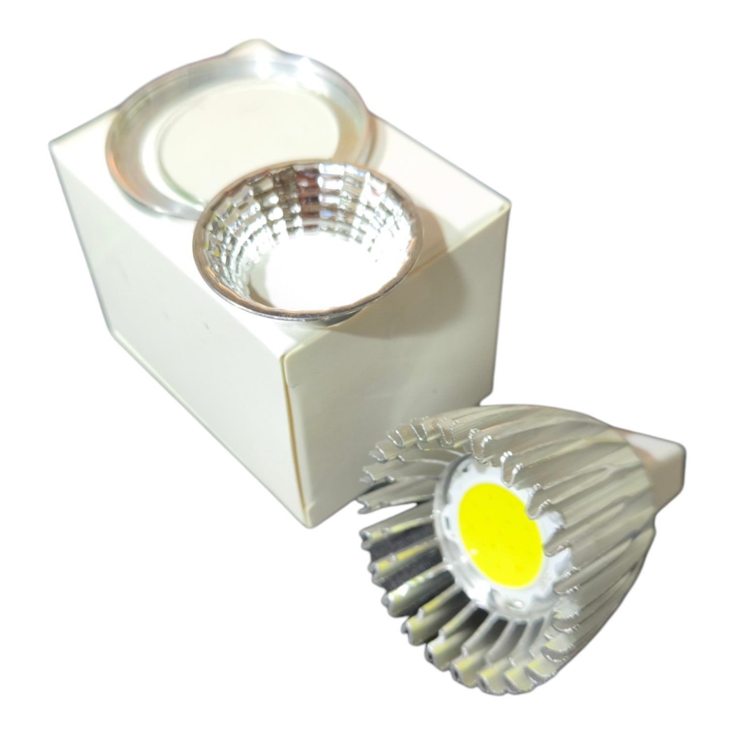 Two LED light bulbs on a white background