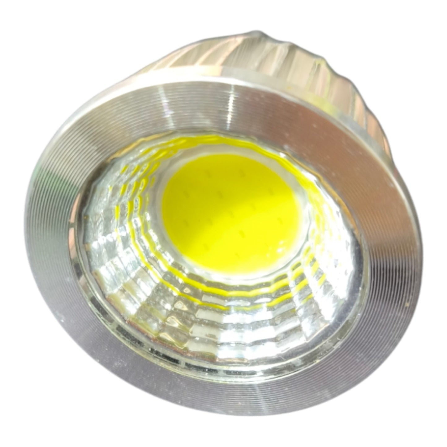 Silver LED light bulb on a white background