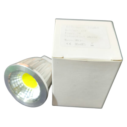 LED light bulb with a white box on a white background