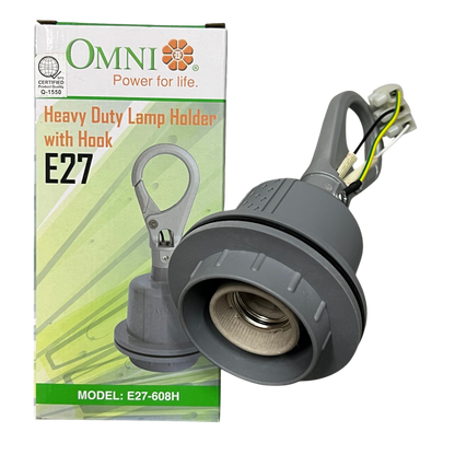 Omni Heavy Duty Lamp Holder E27, Outdoor E27 Socket  Straight Lamp Holder with Hook